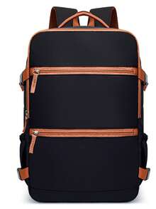 1 pieza Mochila grande de color negro sólido para hombres, bolsa para portátil con compartimento doble y cremallera, diseño de múltiples bolsillos, adecuada para viajes de negocios, viajes, estudiantes - Multicolor - Ver 4