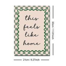 1pc Framed/Unframed Green/Pink This Feels Like Home Canvas Poster Gingham Typography Quote Wall Art Print Minimalist Aesthetic Decor Funky Painting For Dorm,Living Room,Bedroom,Modern Home Decoration,Housewarming Gift