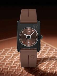 1pc TOMI Men's Square Silicone Strap Watch, Fashion Luxury Style Unisex High-Quality Quartz Watch Suitable For Daily Life, Holidays, Gifts, Back To School, Halloween, Valentine's Day, Christmas, Year-End - Brown - View 6