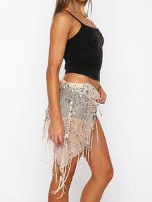 Women's Sequin Sparkly Tassel Belly Dancing Belt  Waist Chain Belly Dance Hip Scarf Belt - Vàng - Xem 4