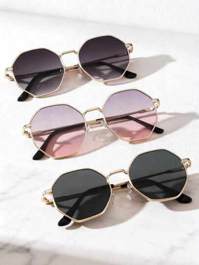3 Pairs Of Geometric Metal-Frame Multicolor Y2K Hot And Sweet Fashion Glasses, Suitable For Girls For Outdoor Vacations, Beach Parties, Back-To-School, UV Protection Accessories, Stylish Sun-Shielding Elegant Set For Home Outings, Travel, Summer Beach Vacations, Outdoors, And Trips.