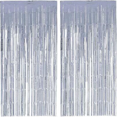 2 Pack Cortinas de Malla Metálica Cortinas con Flecos metálicos Cortina Brillante para cumpleaños de Bodas Decoraciones navideñas (Azul)