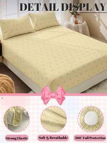 1pc Fitted Sheet, Bedding, Fitted Sheet, Fitted Sheet, Mattress Protector, Soft & Comfortable Mattress Cover, Home Decor, Yellow Plaid Bow Pattern Fitted Sheet, Without Pillowcase, Suitable For Twin, Full, Queen, King Bed, Bedding Gift, Warm Textile, Machine Washable Sofa Cover, Oeko-Tex - Multicolor - View 6