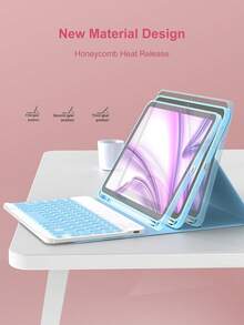 这款键盘保护套兼容 iPad (A16) 第 11 代、第 10 代、第 7/8/9 代,iPad Air 第 4/5 代/(M2) 2024/(M3) 2025,以及 iPad Pro 11 英寸(2018/2020/2021/2022)。它采用 PU 皮革材质,配备可拆卸无线键盘、150mAh 电池和内置 Apple Pencil 收纳槽。颜色为浅蓝色。 - 淺藍色 - 查看 4