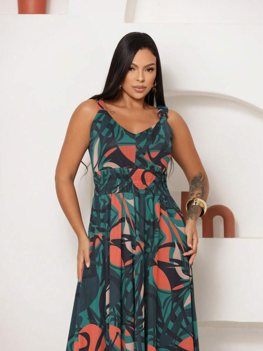 Women's Tulle Tank Top Jumpsuit With A Green/Orange Waist - Multicolor - View 1