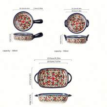 3pcs Floral Pattern Bakeware Set, Full Ceramic Casserole Dishes, Suitable For Roasting Turkey, Lasagna And Seafood, Ideal For Holiday Parties And Family Gatherings - Multicolor - View 13