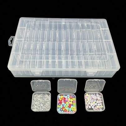 64grid Transparent Plastic Storage Box Organizer Set, With Adjustable Divider Plate - Stackable Container, Suitable For Crafts, Beads, Sewing Supplies And Small Accessories, Crafts Organizer And Storage