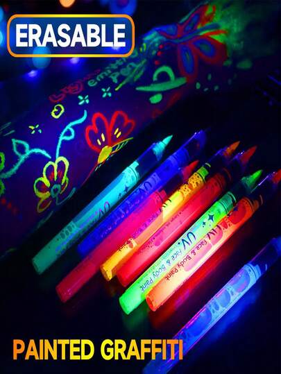 8 canetas fluorescentes UV líquidas, desenho colorido para entretenimento, festivais, festas, pintura de pele, grafite, presente maravilhoso de Halloween