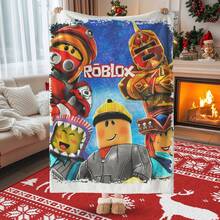 1pc Game Cartoon Print Flannel Blanket, Soft Polyester Fiber Blanket, Suitable For All Seasons, Comfortable Bed Sheets, Sofas, Camping, Travel, Office Essentials, Perfect Holiday Gifts, Couple Gifts, Multiple Sizes To Choose From, Pet Friendly Home Decoration, Party Decoration, Lightweight And Durable Design, Modern Style, Pet Owner's Choice - 彩色 - 查看 4