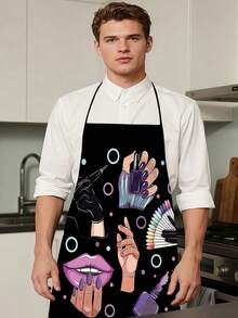 1pc Elegant Chef & Cosmetic Element Pattern Apron, Polyester Fiber, Handwashable, Glossy Surface, Suitable For Home And Professional Use, Professional Apron | Sports Apron - Multicolor - View 1