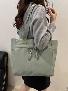 Bolso de mano versátil y de moda de unicolor, bolso de hombro minimalista casual con textura y color de contraste - Verde - Ver 3