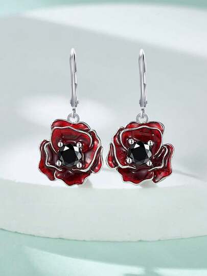 1 Pair Lotus/Rose Flower Enamel Crafted Earrings, Fashion Jewelry Earrings For Women, Suitable For Holiday/Birthday/Anniversary Gifts