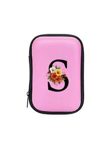 Sac organisateur en EVA rose avec initiales A-Z, sac de rangement pour câbles de données + ligne de données USB, étui de rangement pour câbles électroniques, chargeurs, écouteurs, porte-écouteurs pour festival de musique, accessoires tech de voyage pratiques, étui zippé de rangement, répondant à vos besoins de stockage quotidiens. Peut être utilisé pour le transport, le travail, l'école, le stockage en dortoir