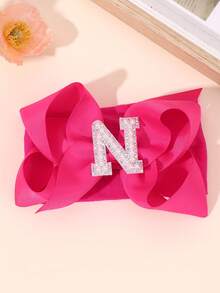 1 Pc A-Z Letters Elegant Plain Large Bow Ribbon Headband For Girl Baby Sweet Pearl Bow Hairbands Soft Satin Hair Bows Fashion Hair Accessories - Hot Pink - View 27