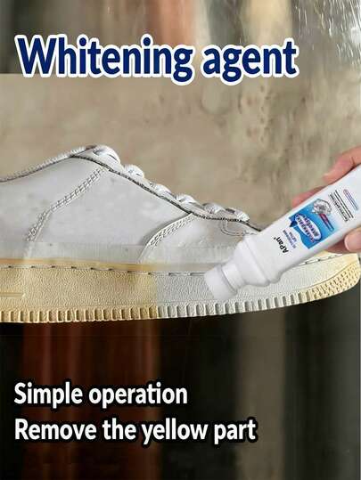 100毫升白色鞋履增白剂，专为白色皮鞋、运动鞋和帆布鞋配制，可去除顽固污渍并消除泛黄。使用方便，无需冲洗。三重功效：去污、增白、提亮。