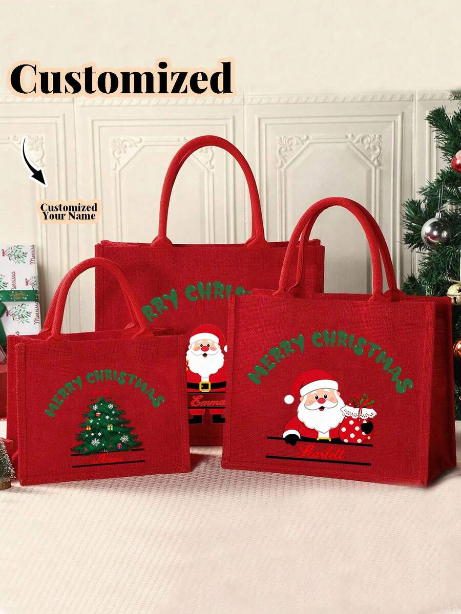 Bolsa de regalo personalizada, bolso de mano navideño personalizado, bolsas de regalo con nombre para fiestas, bolso de mano con logo personalizado, bolso de mano grande y sencillo de gran capacidad, bolso de mano casual y portátil, bolsa de compras multifuncional, bolsa de regalo personalizada - Multicolor - Ver 1