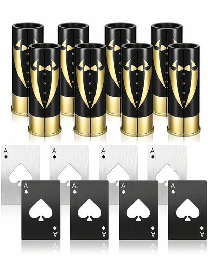 原装 12 号酒杯 4 件套 - 伴郎礼服、饮料吧、水吧、酒吧，配有扑克牌开瓶器