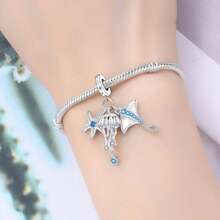 1 pieza Colgante plateado con encanto de vida marina, delfín, tortuga, estrella de mar, medusa, diablo marino, sirena para hacer pulseras, collares y joyería DIY como regalo de cumpleaños para mujeres