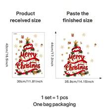 1 pieza Decoración de ventana navideña - Pegatina de ventana autoadhesiva con texto "Feliz Navidad", árbol verde, acentos rojos y dorados - Película de PVC removible sin residuos para puertas de vidrio, ventanas, espejos - Decoración del hogar para fiestas navideñas