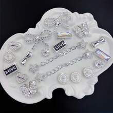 20pcs Detachable DIY Rhinestone Bear, Bow, Christmas Snowflower Shoe Decoration Chain, Perfect Holiday Gift - Silver - View 2