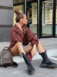 Women's Casual Loose Plaid Shirt, Suitable For Autumn Daily Wear