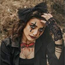 Women's 80s Fancy Costume Accessory SetConcert Outfit With Bow Headband Cross Necklace Lace Gloves Circle Earrings Black Rubber Bracelet 80s Retro Party Punk Rock 1980s Fashion Lookgift - 如圖 - 查看 6