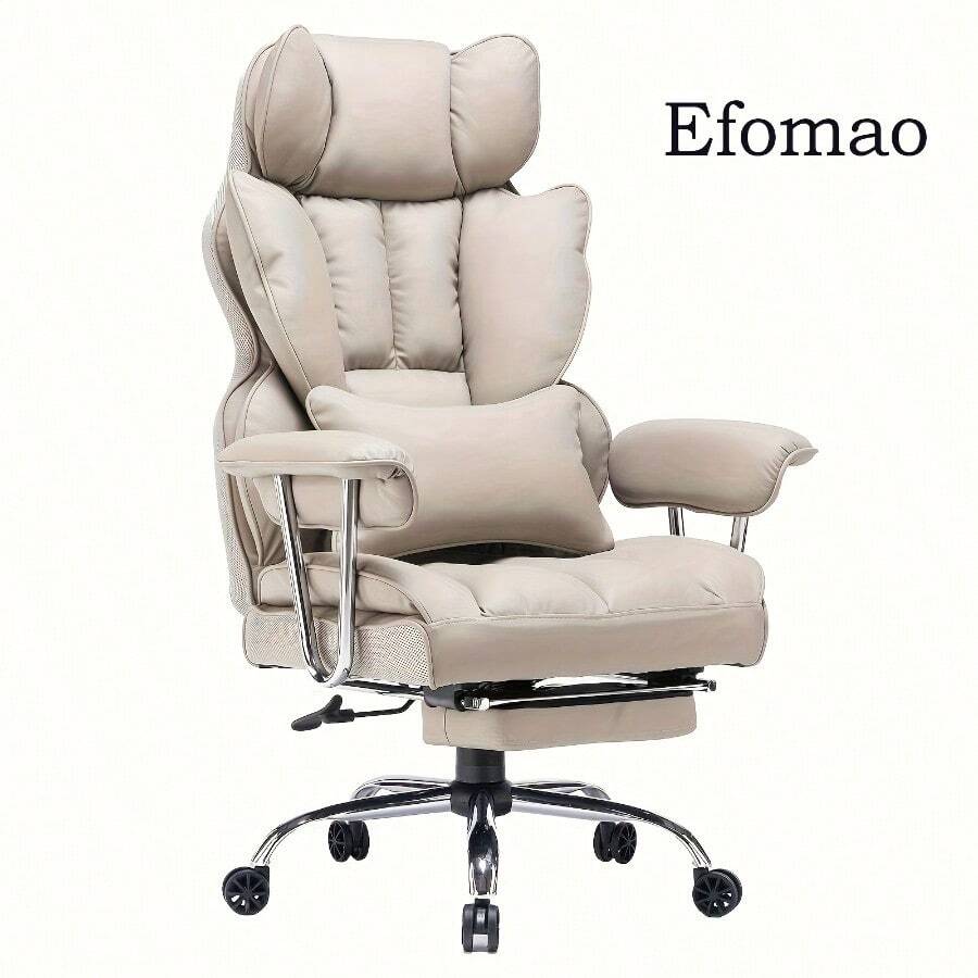 Pink Faux Leather Executive Office Chair With Leg Rest And Lumbar Support - Efomao Big And Tall 400LBS Computer Chair - 灰色的 - 查看 1