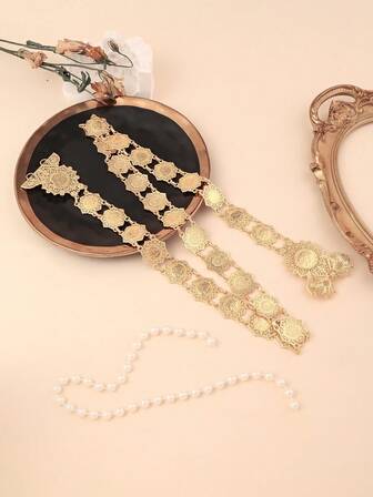 1件小号六边形拿破仑肖像金属腰带，中东新娘婚礼派对节日佩戴腰链