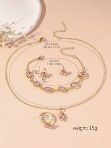 5 Stücke modischer, süßer Mädchen Halskette, Armband, Ohrringe, Ring Set als Geschenk für Freundin, Halloween Dekoration, Weihnachtsgeschenk, Schulstil