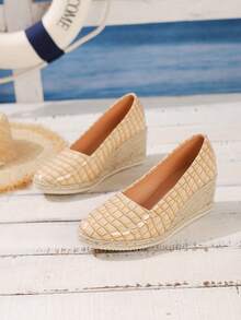 2025 New Plaid Sexy High Heels, Fashionable Hollow-Out Stone Texture Patent Leather Vacation Shoes - Apricot - View 5