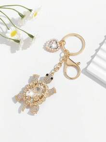1 pieza Llavero con colgante con forma de tortuga lleno de brillantes, de estilo europeo y americano, lujoso y adorable. Adecuado para decoración y regalo de uso diario para mujeres - Multicolor - Ver 8