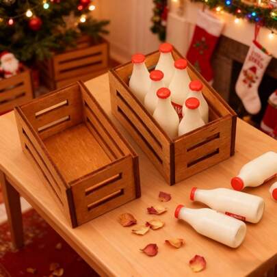 Resin Miniature Simulation Milk Wood Frame Model, Suitable For Home Decoration, Kitchen Landscaping, Shooting Props, Desktop Decoration, Women's Gifts, Girlfriends Gifts