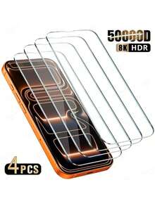 4 Packs Apple Mobile Phone Full Screen HD Anti-Drop Tempered Glass Protective Film Compatible With Iphone 17 17 Pro 17Promax 16 Pro Max 16 16 Pro 16 Plus 15 Pro Max 15 15 Pro 15 Plus 14 Pro Max 14 Pro 14 Plus 14 13 Pro Max 13 13 Pro 12 11 Protective Film