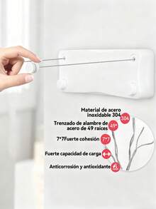Cordón para Tender Ropa Retráctil de Acero Inoxidable, 2 Líneas Ajustables de 5.2 Metros, Soporta 25 Kg, Ideal para Interior y Exterior, Uso en Baño, Balcón y Jardín - Plateado - Ver 5