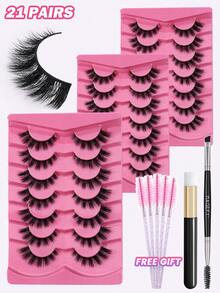 MAANGE 7/21对CC卷翘自然交叉全脸假睫毛，浓密卷翘，适合派对、卡通妆容、旅行必备，附赠眉刷，多功能刷可选 - 黑色 - 查看 3