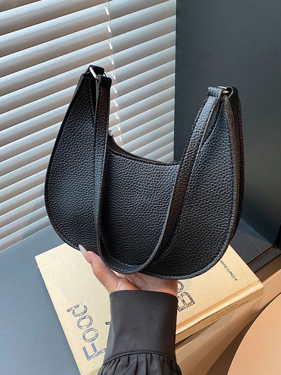 Geantă de umăr simplă la modă 2025 pentru femei, geantă casual sub braț, geantă de mână de culoare solidă cu textură neagră litchi, potrivită pentru cadou de Ziua Îndrăgostiților, uz zilnic, cumpărături, întâlniri, potrivită pentru femei tinere, studenți, începători și lucrători cu gulere albe, potrivită pentru birou, școală, muncă, afaceri, naveta