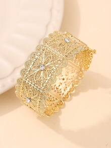 سوار أساور للنساء مطلي بالذهب، بتصميم قصر مفتوح، مناسب للأعراس والمناسبات والأعياد وعيد الحب - الذهبي - مشاهدة 3