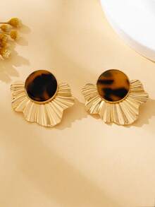 1 对女士不对称扇形纹理耳钉，时尚百搭，适合日常佩戴 - 扇形 - 查看 6