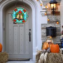 Christmas Bell Stained Glass Suncatcher Hand-Painted 8'' Jingling Bell Christmas Decorative Hanging Ornaments Suncatcher For Window Stained Glass Window Hanging Gift For Christmas Home Decor C