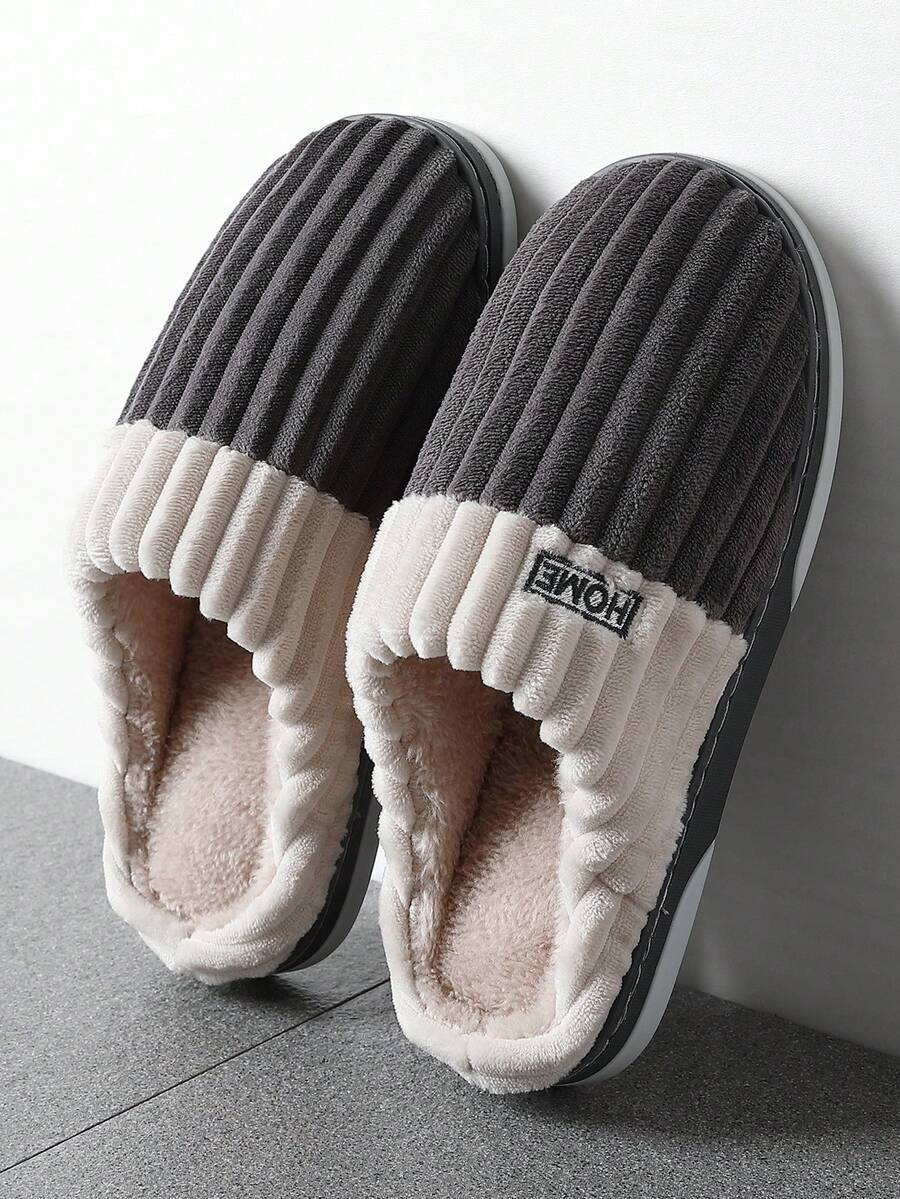 Dép bông nam, Thu/Đông, Cỡ lớn 48-49, Chống trượt, Chống mòn, Dép giữ nhiệt ấm áp, Nâu cà phê, Xám, Đen - màu đen - Xem 1
