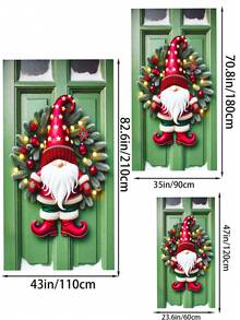 1 Stück roter Gnom & LED beleuchteter Tannenkranz, festlicher Weihnachtsstil künstlicher Grünkranz mit Stern- & Ornamentkugel-Detail, Türkranz Dekoration für Weihnachten Zuhause, Feiertags-Party Ornament, Winterliche Saison Dekoration