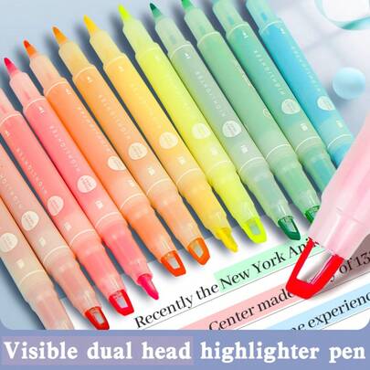 5pcs/Set Double-Headed Fluorescent Highlighter Pens, Suitable For Daily Highlighting, Drawing, Painting, Fluorescent Marker Pens, Textbook Highlighters, Student Supplies, Planner Pens - Slanted Tip, Non-Bleed, Plastic Material, Applicable For Office, School Supplies, Gifts, Back To School Season
