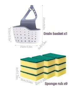 1pc Sink Hanging Drain Basket With Silicone Storage Box, Adjustable Shoulder Strap Drain Rack, Sponge Holder, Faucet Hanging Basket, Kitchen Storage Bag, Perfect For Storing Sponges And Rags In The Kitchen - 藍色 - 查看 6