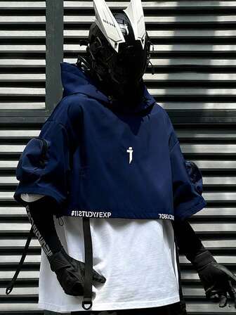 Street Fashion Harajuku Dark Functional Hooded Cape, Loose Casual Hiphop Pullover Half Sleeve Jacket For Men