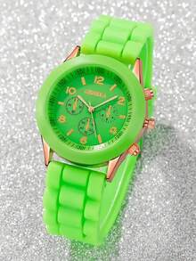 3 piezas Reloj de pulsera de cuarzo de silicona casual y de moda para mujeres, correa cómoda adecuada para uso diario, opción ideal para regalo - Multicolor - Ver 3