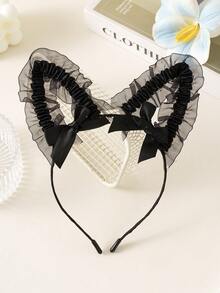 1pc Women's Headband With Cute Leopard Print, Cat Ears, Rabbit Ears, Black Lace Bow, Sexy Bunny Plush Costume Headpiece, Beauty, Hair Accessories - Black - View 15