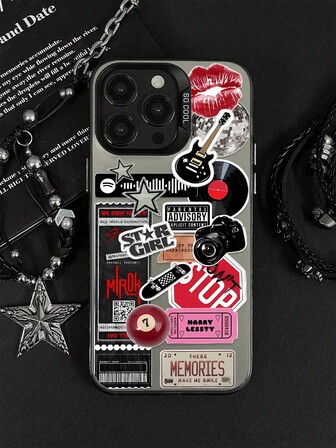 1pc Sticker Label Element Phone Case, Illustration, Matte Anti-Drop Camera Protection Phone Cover, Compatible With IPhone11, 12, 13, 14, 15, 16 ProMax X, XS, XR, 16E, 15 Plus, Galaxy A03, A05, A05S, A12, A14, A15, A32 4G/5G, A35, A52/A52s 5G, OPPO A16, A17, A36, A57 4G, A58 4G, A60, A78 4G, A94, A95, Realme C21Y, C30, C35, C53, C67 4G, Vivo Y02, Y02s, Y03, Y18 4G, Y17s, Y20, Y21