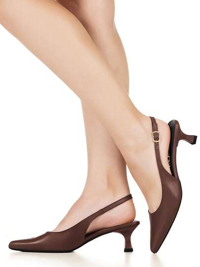 GiGiL Sandália Feminina Scarpin Slingback Bico Afinado Salto Baixo Clássico Elegante Casual