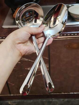 Juego de 1/2/5 piezas de cucharas de acero inoxidable/cucharas de sopa, cucharas de arroz de mango largo y punta para uso doméstico, restaurante y servir verduras
