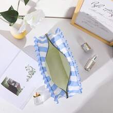 Personalized Embroidered Makeup Bag For Girls, Custom Name Gingham Toiletry Pouch With Cute Ruffle Trim, Soft Pastel Travel Cosmetic Organizer, Lightweight Large Capacity Storage Bag, Ideal Gift For Friends, Bridesmaids, Or Christmas